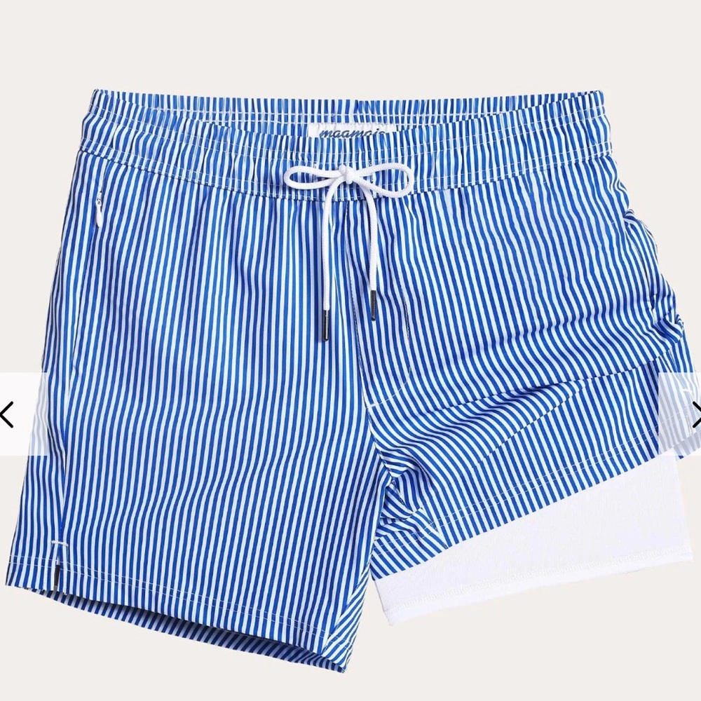 Nautical Blue Striped Swim Trunks
